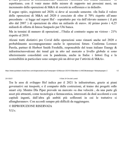 Rimbalzo Post Covid per l'M&A