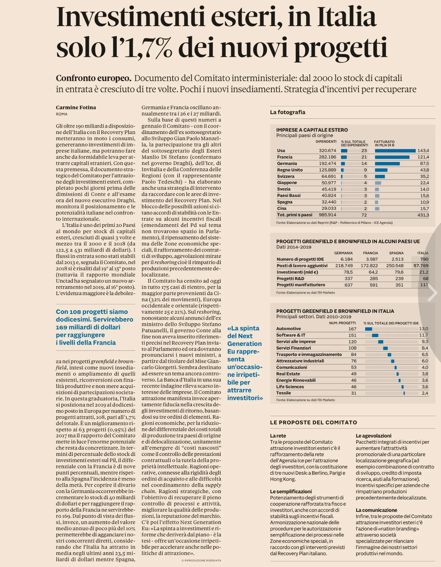 Investimenti esteri: Italia meno attrattiva, scarseggiano i nuovi progetti