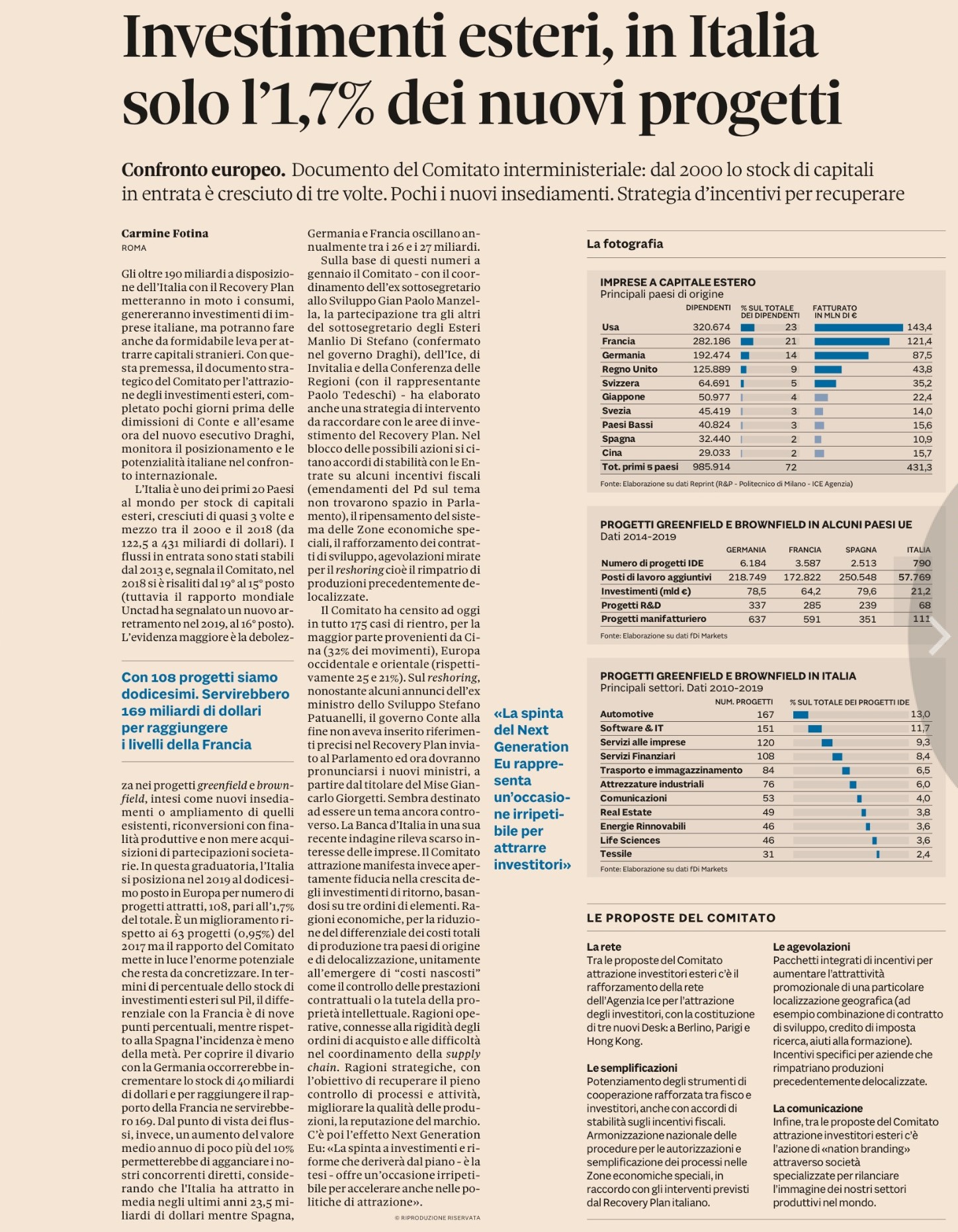 Investimenti esteri: Italia meno attrattiva, scarseggiano i nuovi progetti 